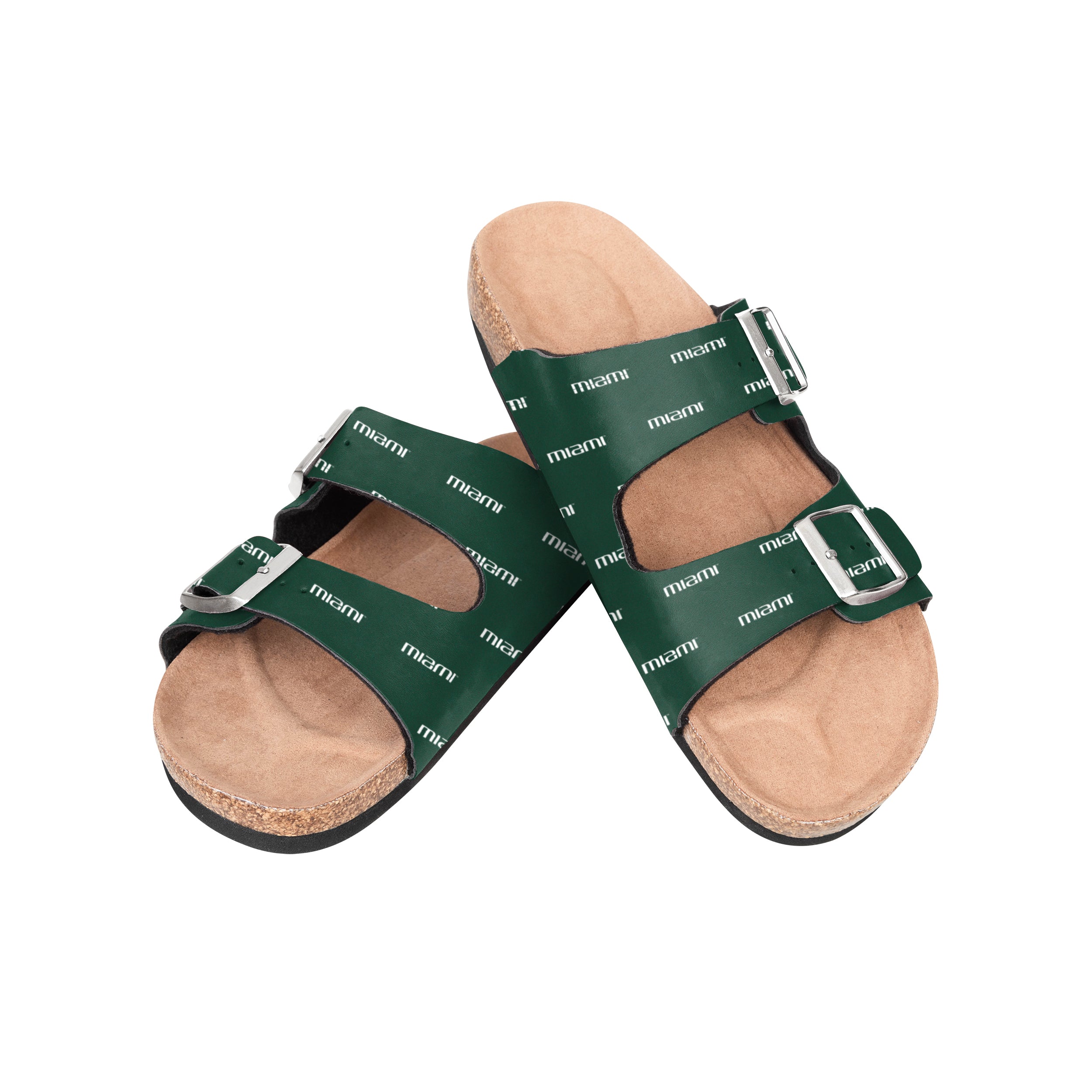 Miami Hurricanes Womens Mini Print Double Buckle Sandals