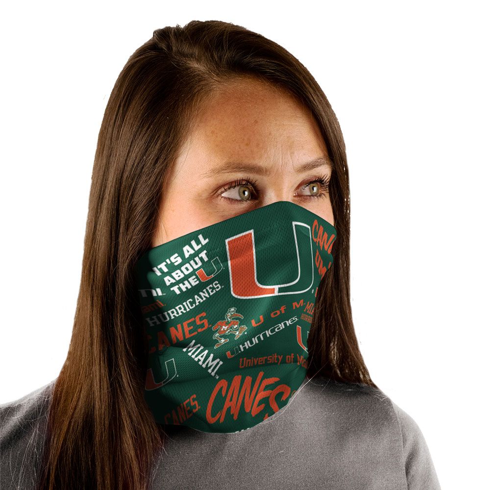 Miami Hurricanes UPF 30 Fan Wrap / Face Gaiter -Scattered Print
