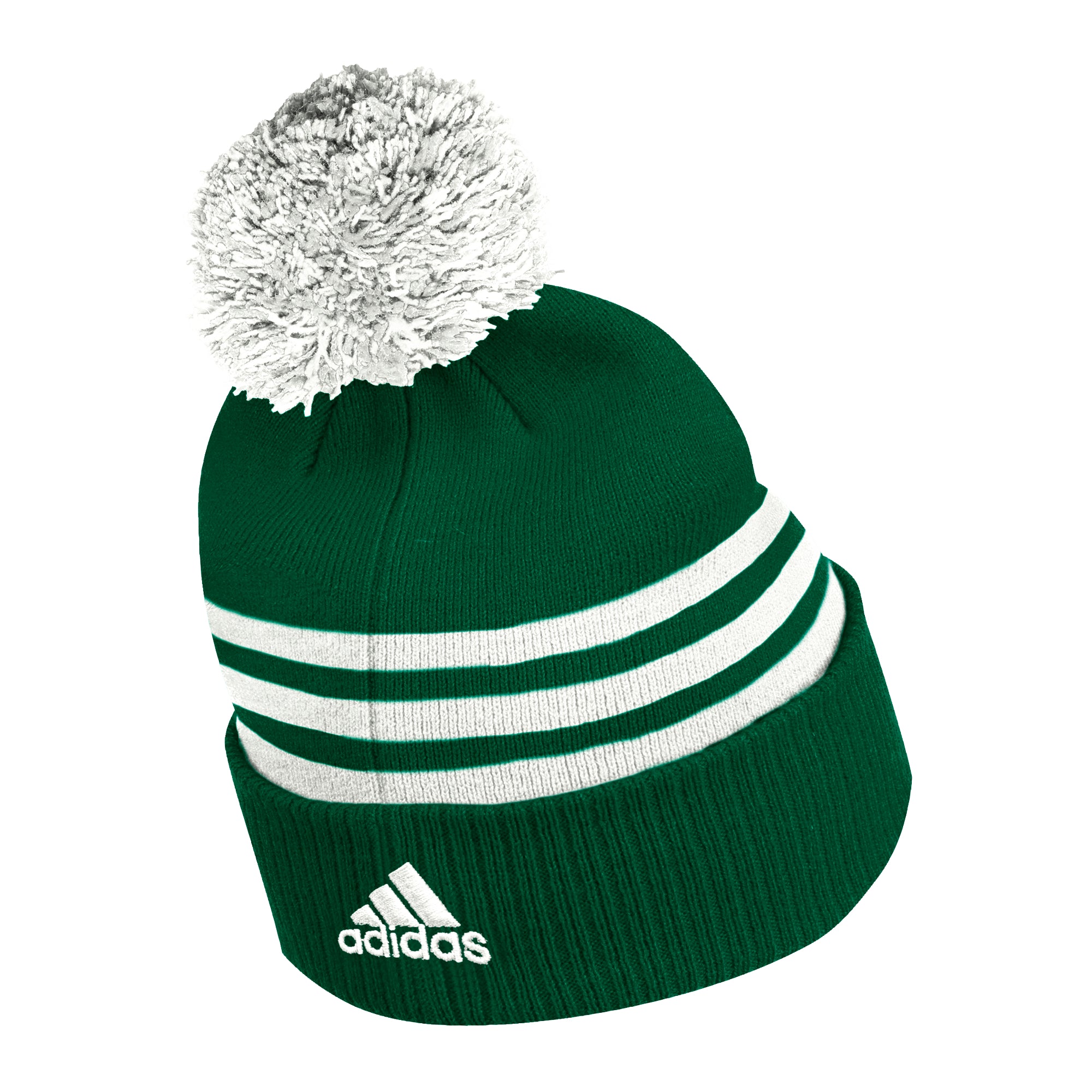 Miami Hurricanes adidas 3-Striped Cuffed Pom Beanie - Green