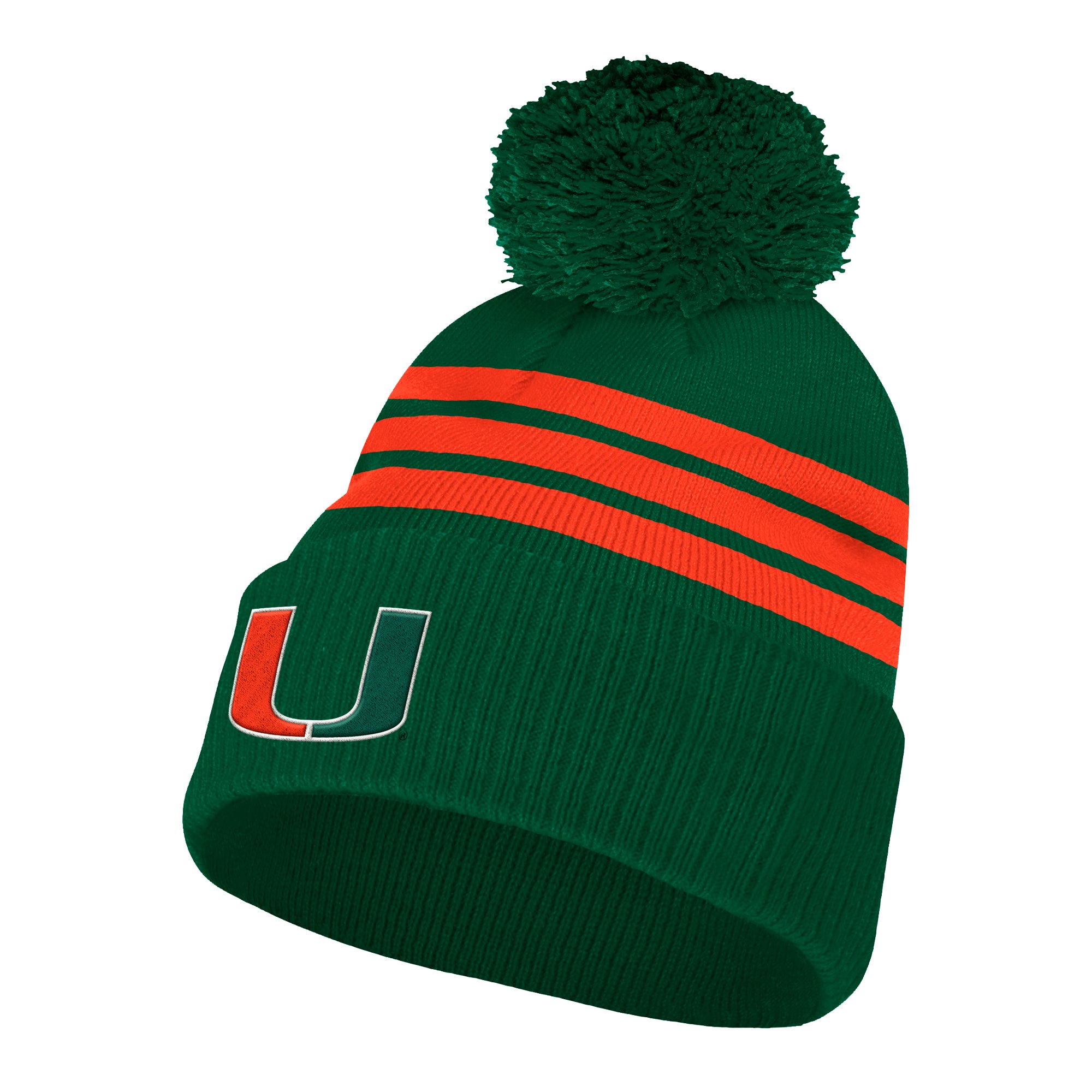 Miami Hurricanes adidas 3S Cuffed Pom Beanie