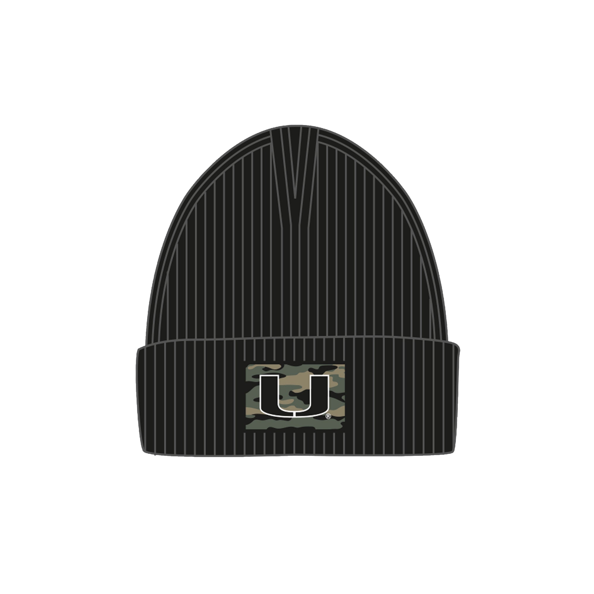 Miami Hurricanes adidas Cuffed Black w/Camo Beanie