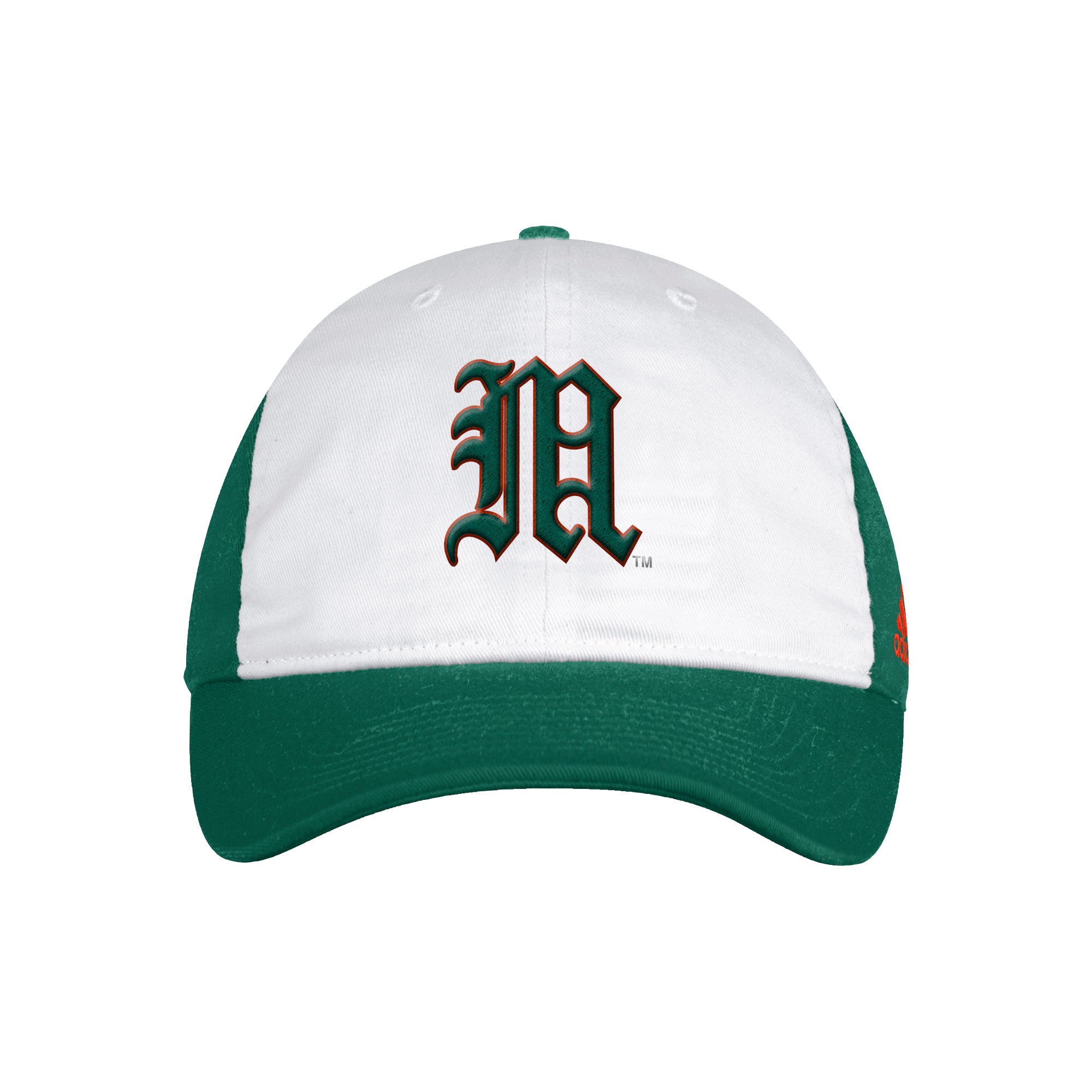 Miami Hurricanes adidas Old English M Adjustable Slouch Hat - White/Green