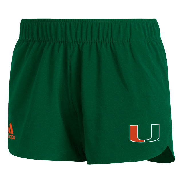 Miami Hurricanes 2023 adidas Women's 3 Inch Woven Shorts - Green