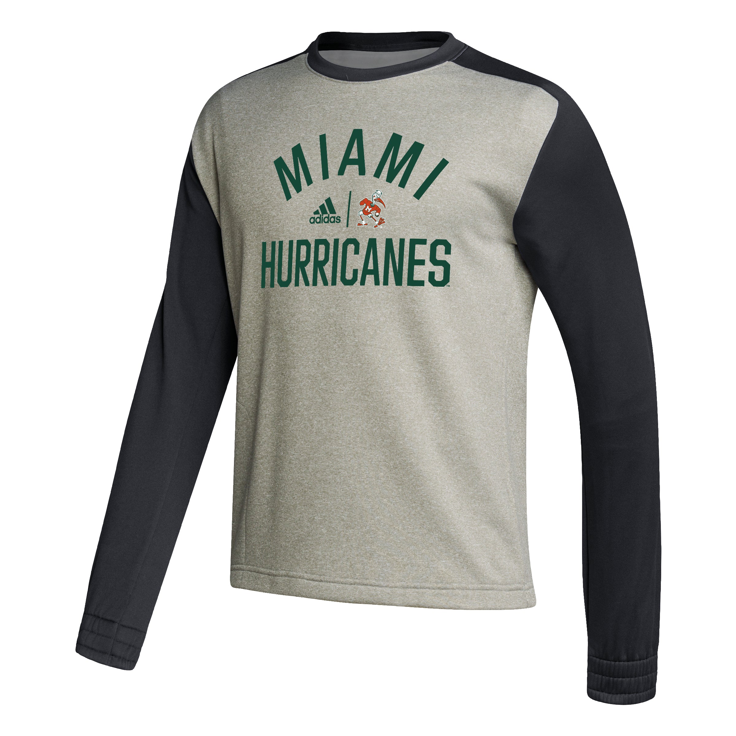 Miami Hurricanes adidas Locker Heritage Crew Fleece Sweatshirt - Grey/Black