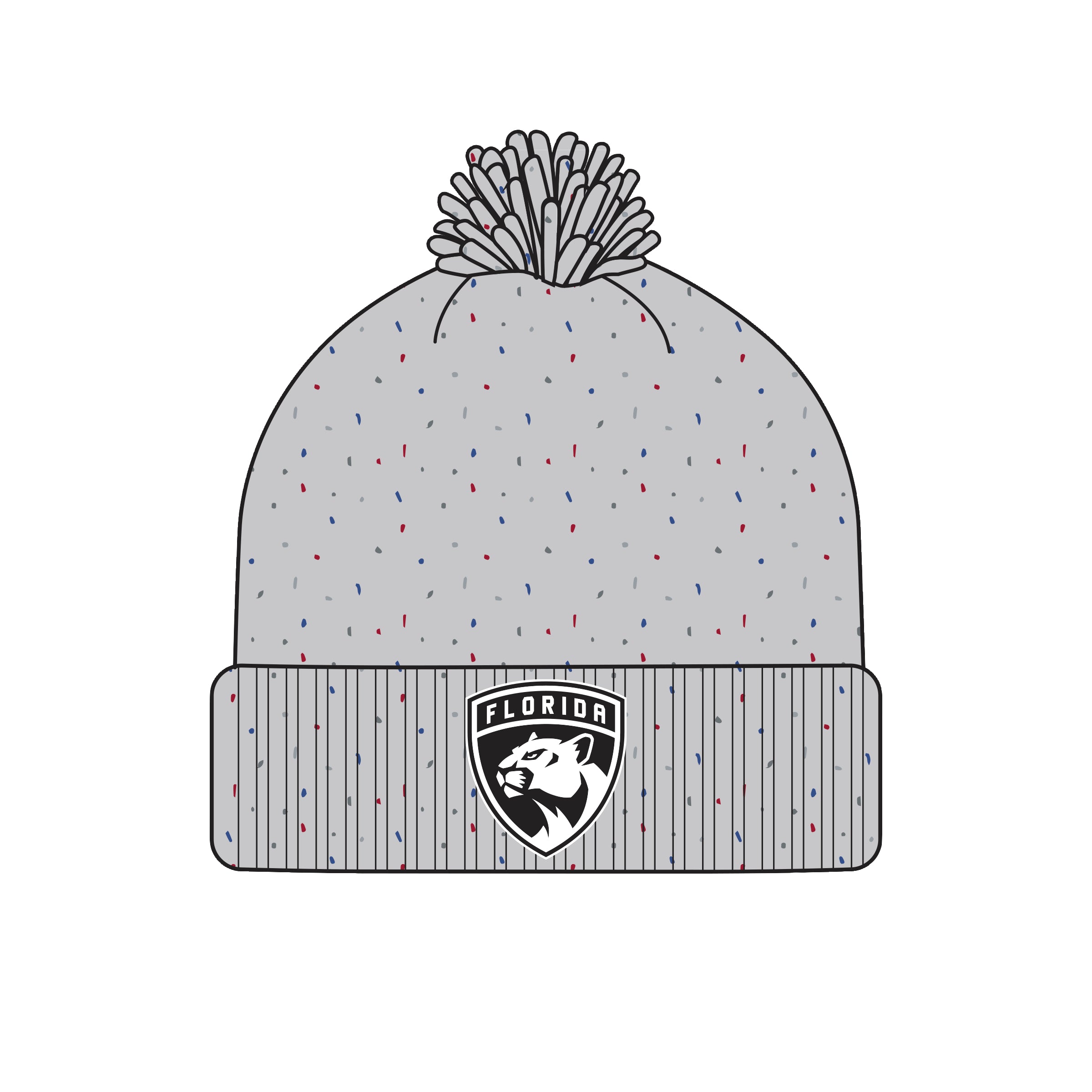 Florida Panthers adidas Cuffed Speckle Pom Pom Beanie - Grey