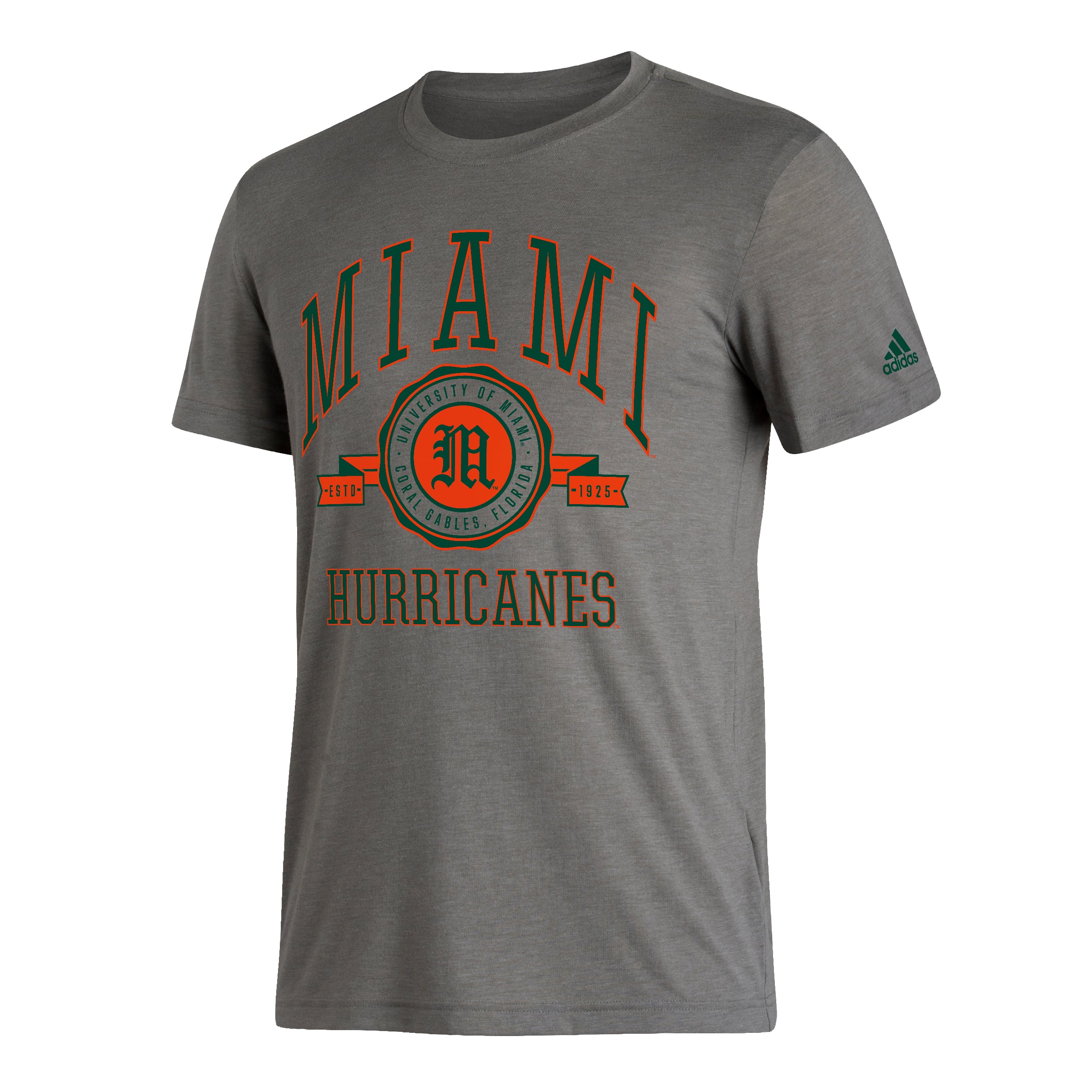 Miami Hurricanes adidas Block Font Old English M Tri-Blend T-Shirt - Grey