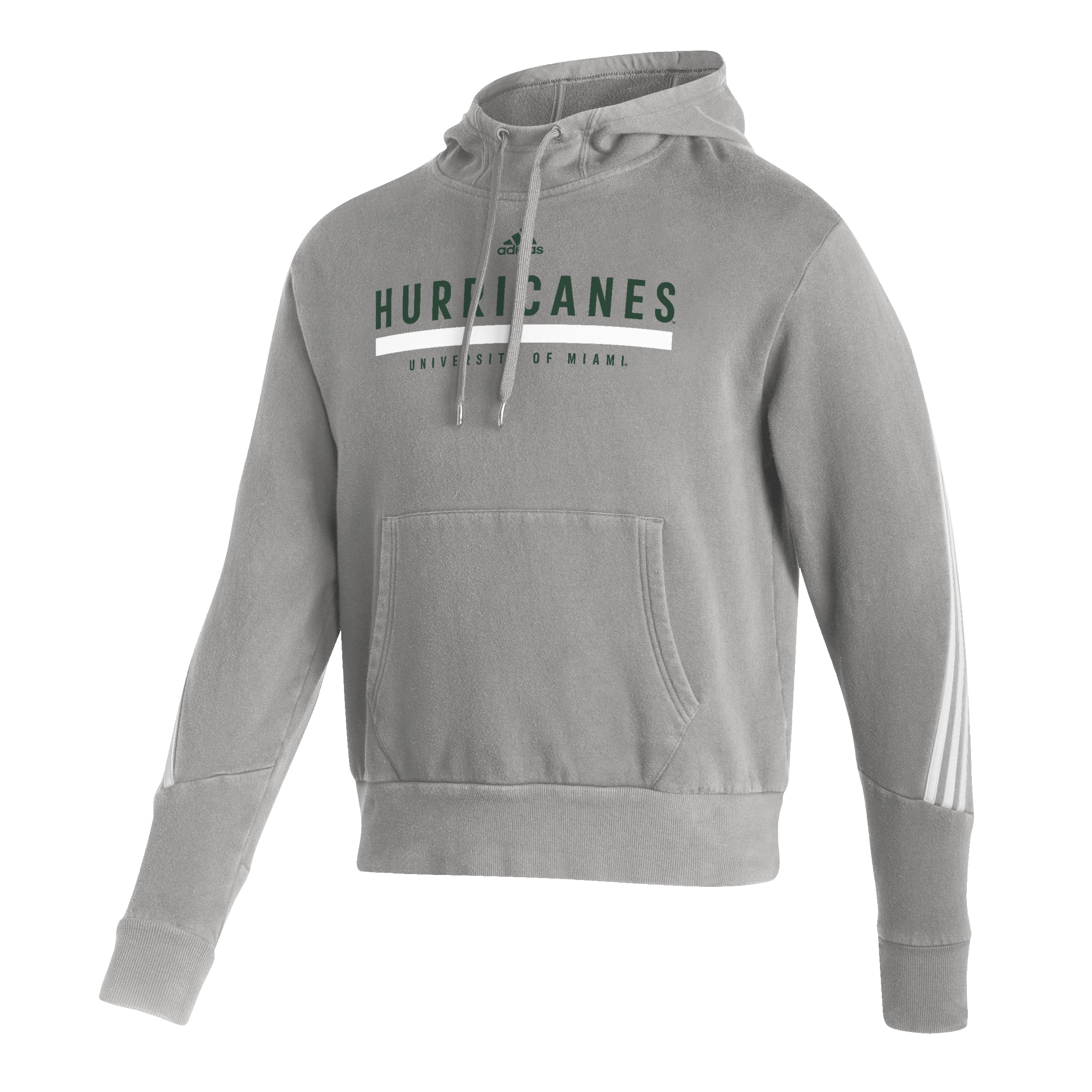 Miami Hurricanes adidas 3-Stripe Pullover Hoodie - Grey