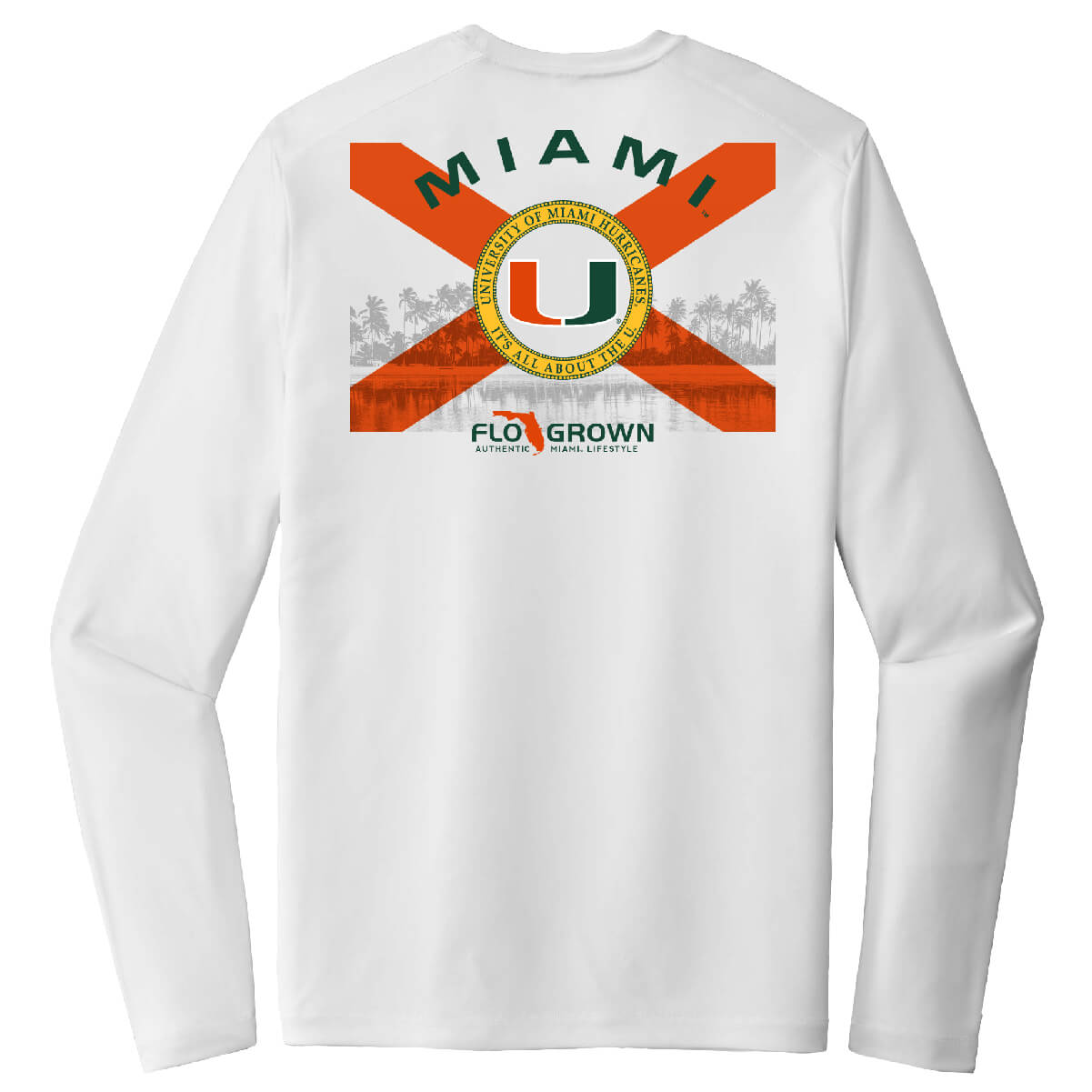 Miami Hurricanes Flag Beach Performance L/S T-Shirt - White