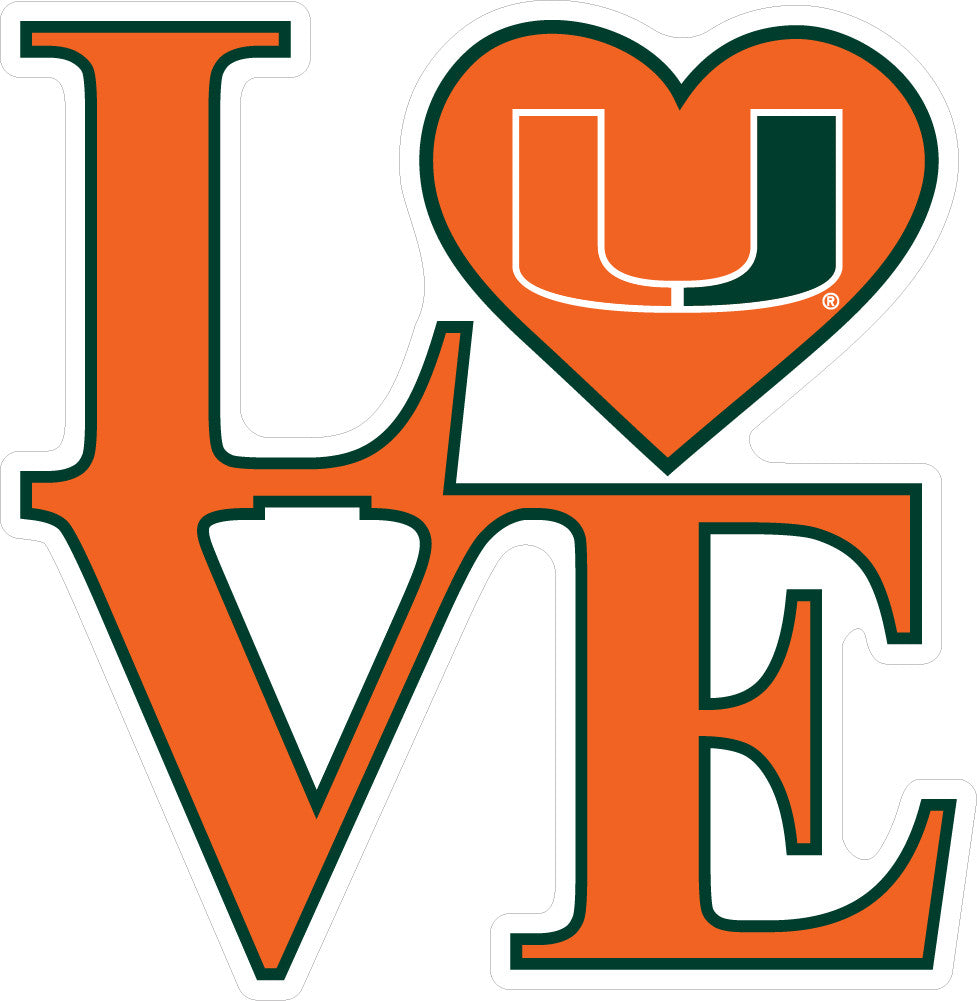 Miami Hurricanes Love Decal - CanesWear at Miami FanWear Decals & Stickers SDS Design Associates CanesWear at Miami FanWear