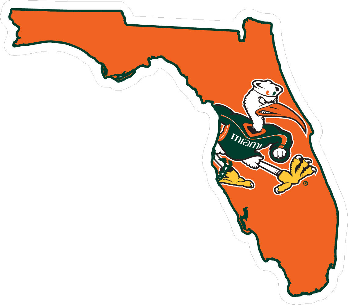 Miami Hurricanes Decal State of Florida with Sebastian - CanesWear at Miami FanWear Decals & Stickers SDS Design Associates CanesWear at Miami FanWear