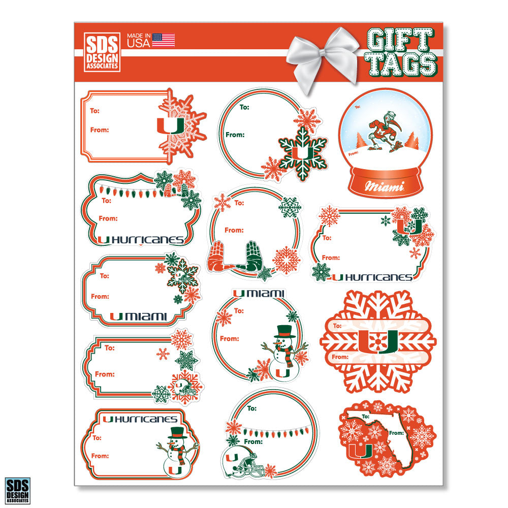 Miami Hurricanes Winter Gift Tags - 13 pk.