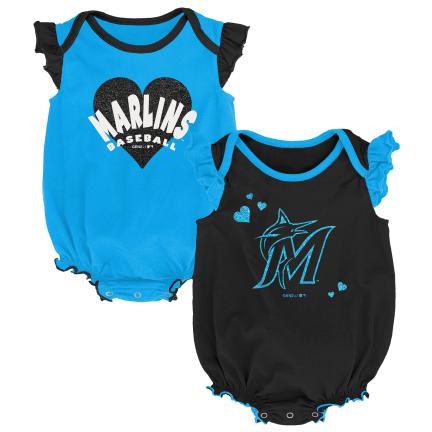 Miami Marlins Infant Girls Double Trouble 2 Piece Creeper Set - Blue/Black