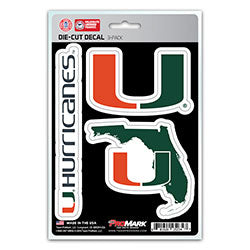 Miami Hurricanes 3 pk Team Decals