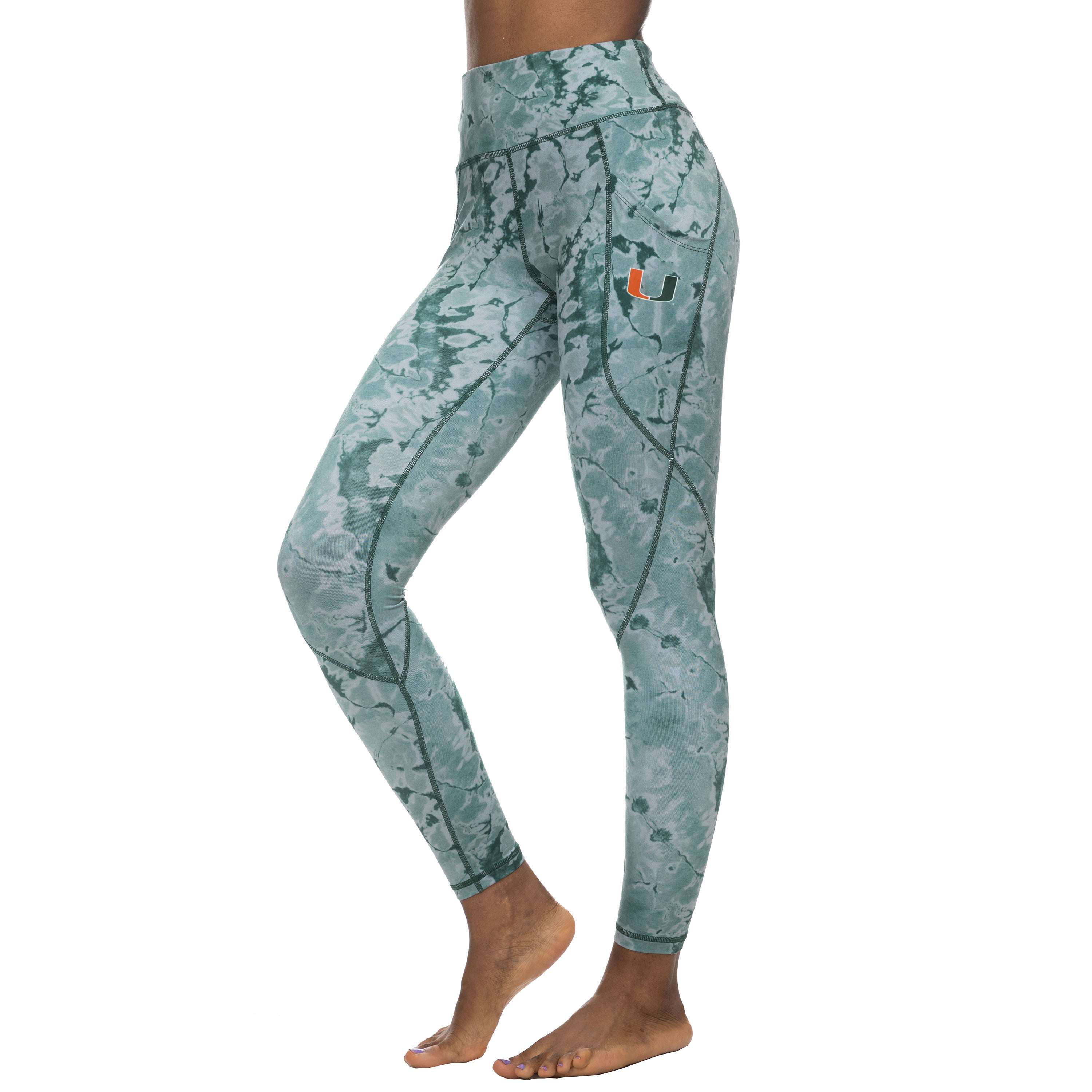 Miami Hurricanes ZooZatz Marble Sublimated Pocket Leggings - Green