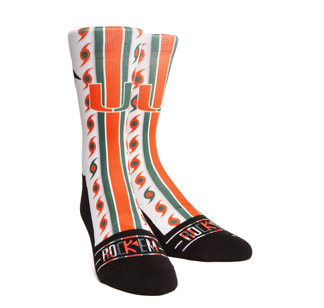 Miami Hurricanes Rock'em Socks Helmet Series - White - CanesWear at Miami FanWear Footwear & Socks Rockem CanesWear at Miami FanWear
