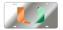 Miami Hurricanes Mirrored U Logo Laser Front License Plate - Silver