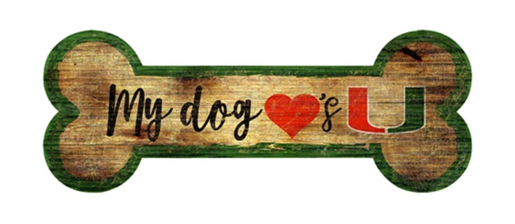 Miami Hurricanes Dog Bone Wooden Sign