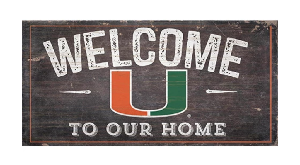 Miami Hurricanes Welcome Distressed Wooden Sign - 6" x 12"