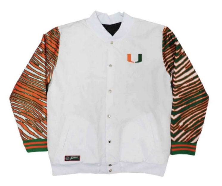 Miami Hurricanes Dyme Lyfe Zubaz Sebastian M Satin Zebra Jacket - White