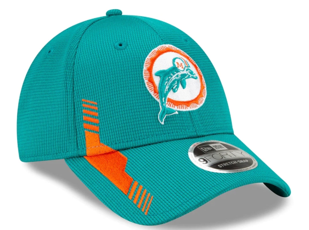 Miami Dolphins New Era 2021 Kids Sideline Throwback 9Forty Adjustable Stretch-Snap Hat - Aqua