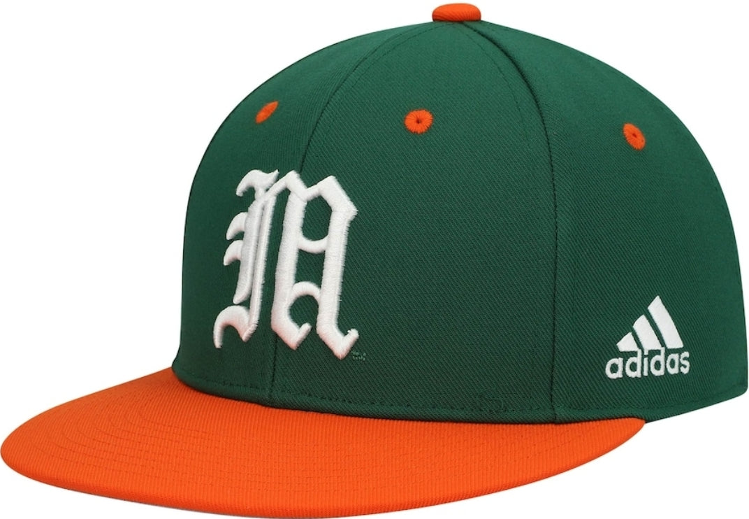 Miami Hurricanes adidas On-Field Baseball Hat - Green/Orange