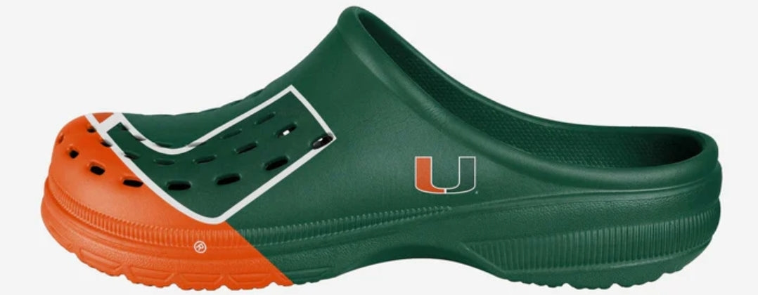 Miami Hurricanes FOCO Big Logo Clogs - Orange/Green