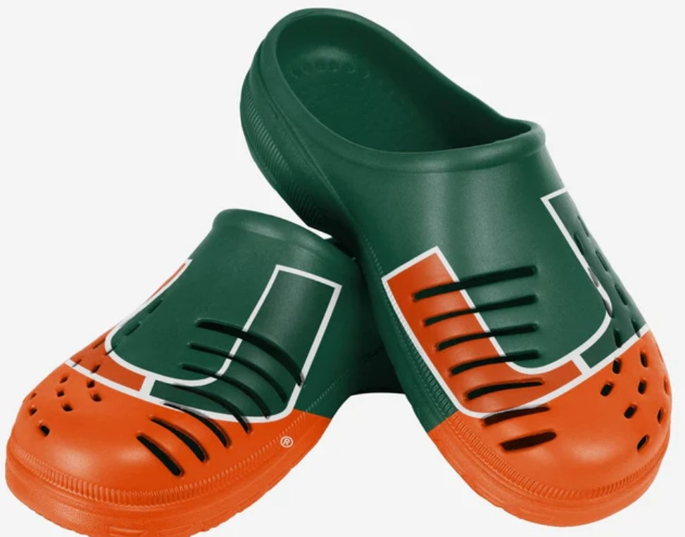 Miami Hurricanes FOCO Big Logo Clogs - Orange/Green