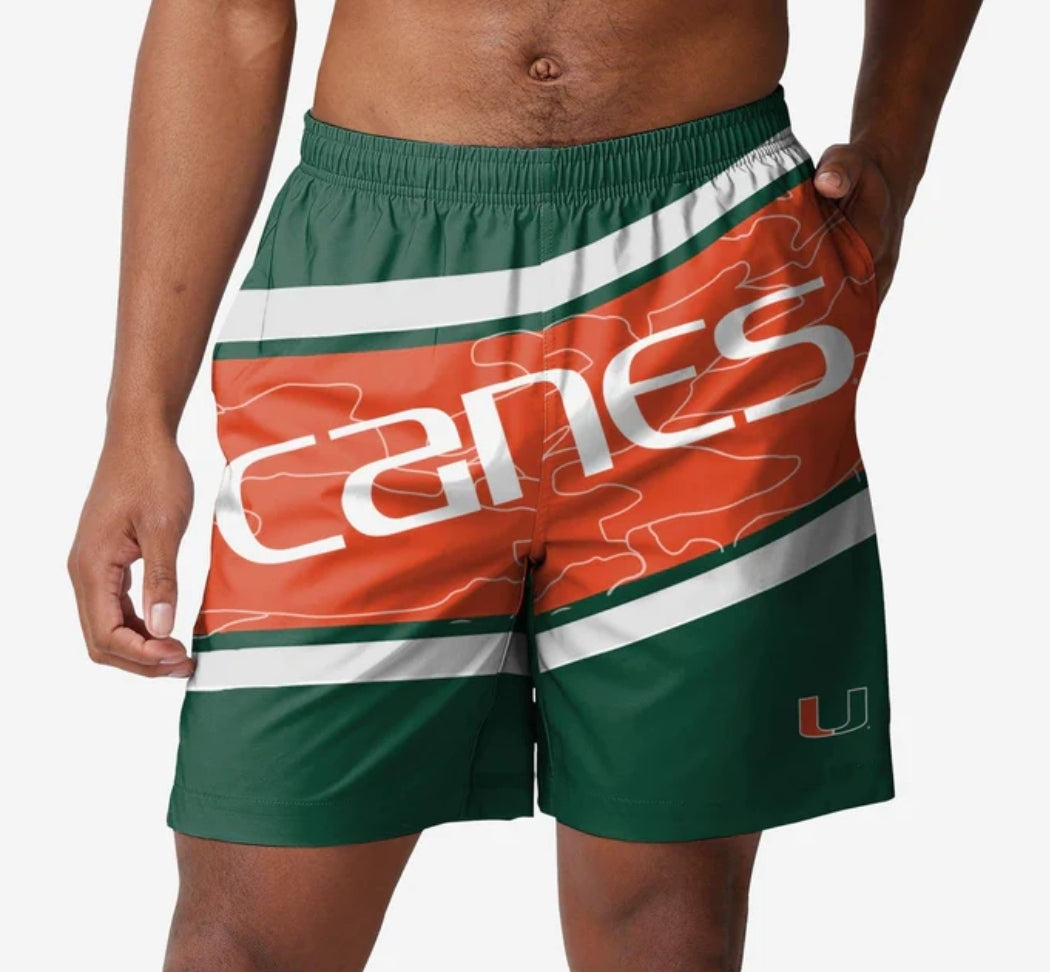 Miami Hurricanes FOCO Big Wordmark Swimming Trunks - Orange/Green