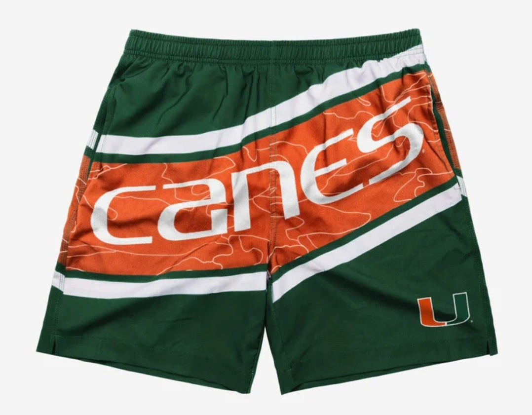 Miami Hurricanes FOCO Big Wordmark Swimming Trunks - Orange/Green