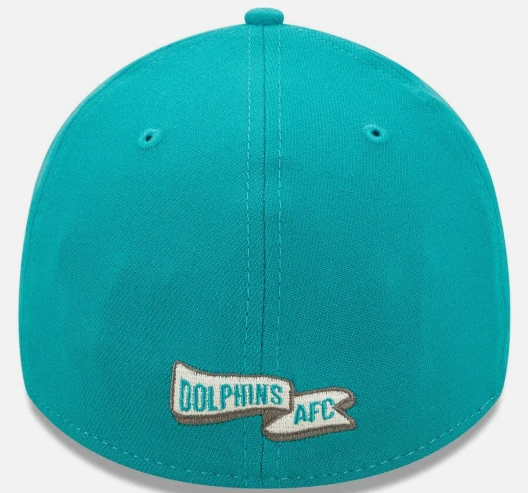 Miami Dolphins New Era 2022 Sideline Historic Logo 39Thirty Flex Fitted Hat - Grey/Aqua