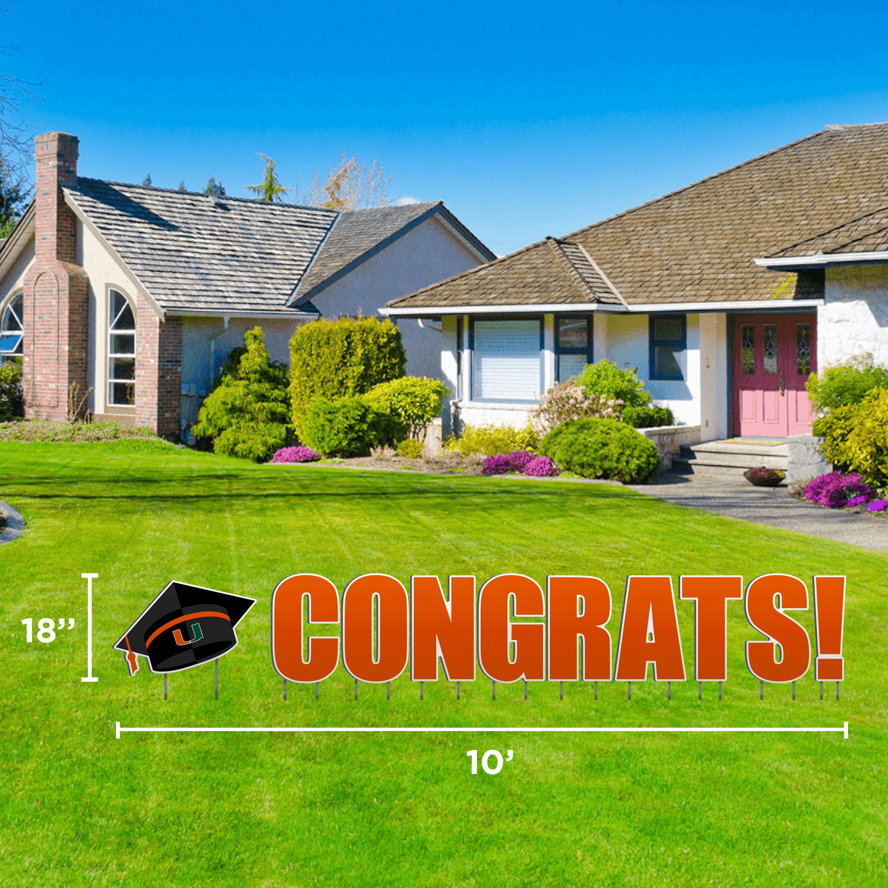 Miami Hurricanes Congrats Grads Lawn Display - Orange Text