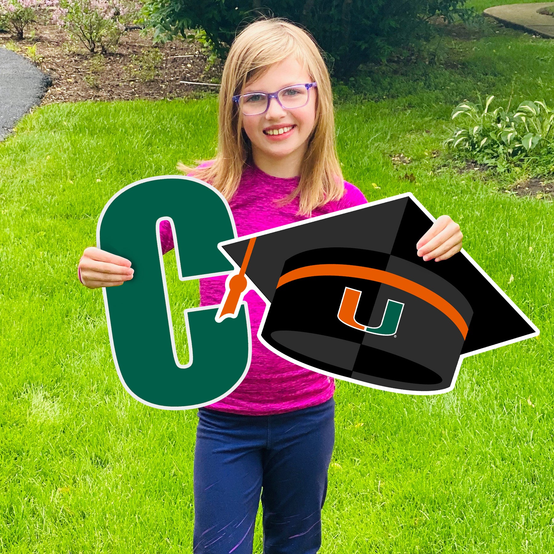 Miami Hurricanes Congrats Grads Lawn Display - Green Text