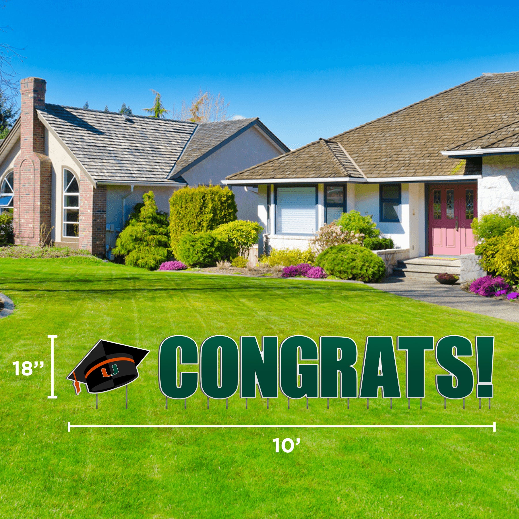 Miami Hurricanes Congrats Grads Lawn Display - Green Text