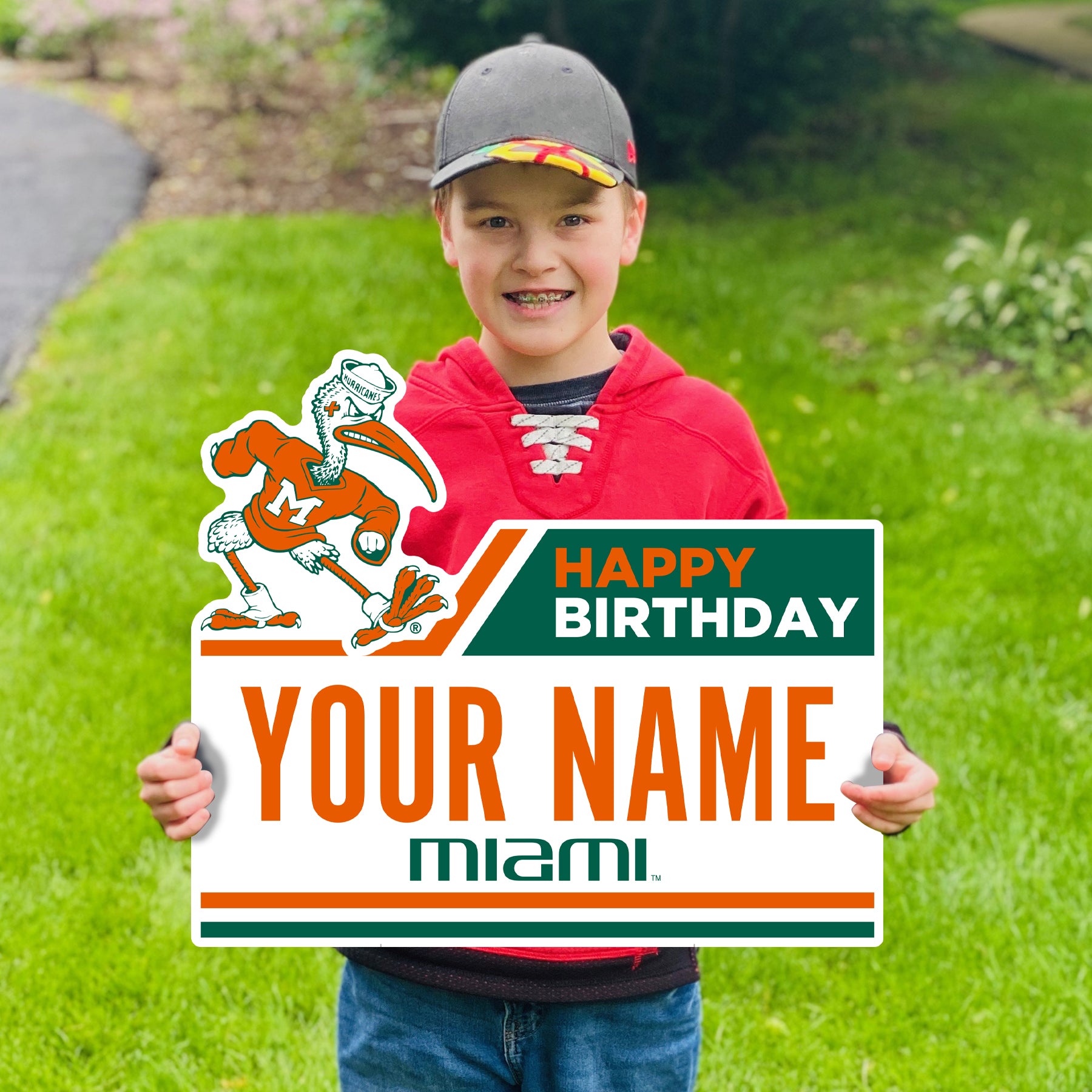 Miami Hurricanes Custom Happy Birthday w/ Sebastian Lawn Sign