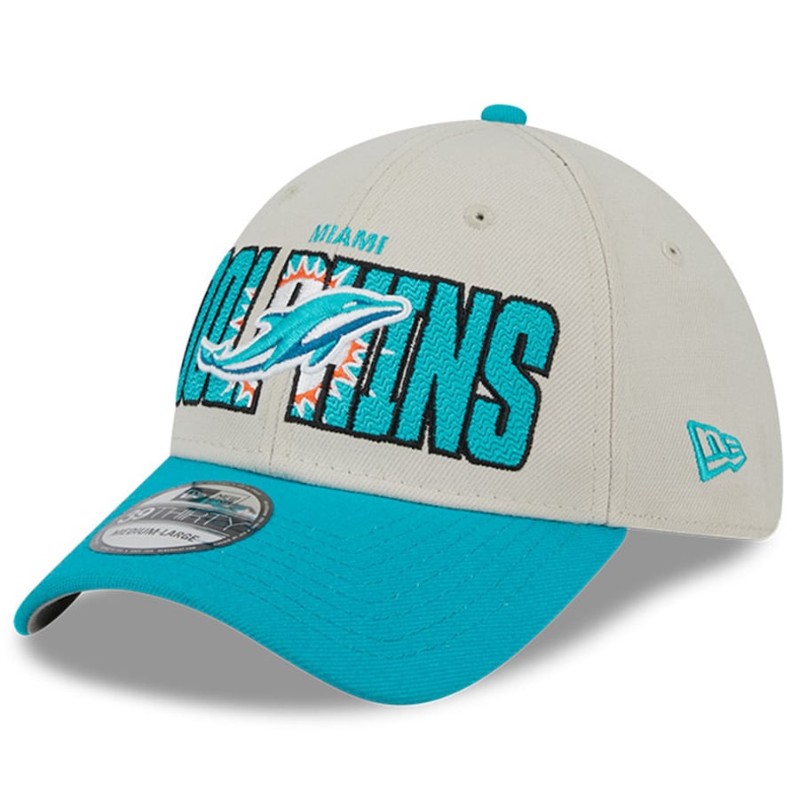 Miami Dolphins New Era 2023 Official Draft 39Thirty Flex Hat - Stone/Aqua