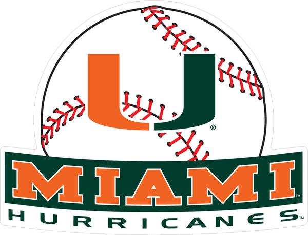 Miami Hurricane Baseball Vinyl Decal - 3"
