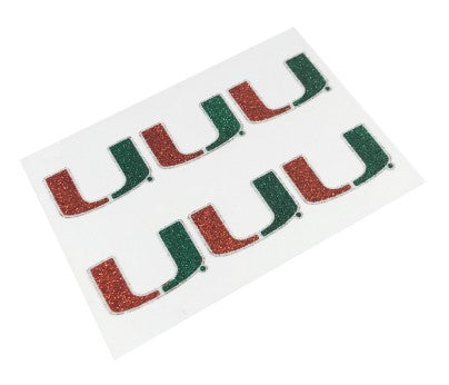 Miami Hurricanes U Glitter Face Decals - 6 Pack