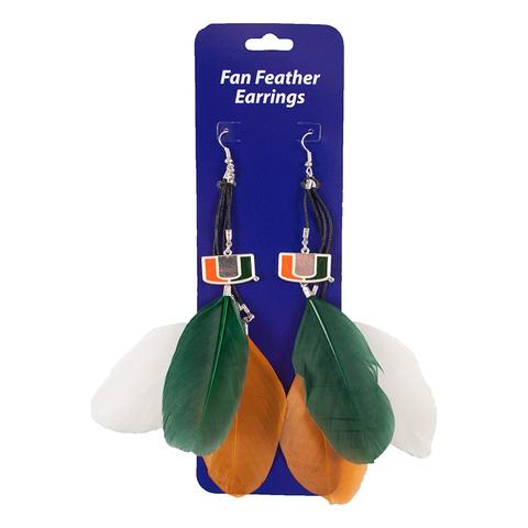 Miami Hurricanes Fan Feather Earrings