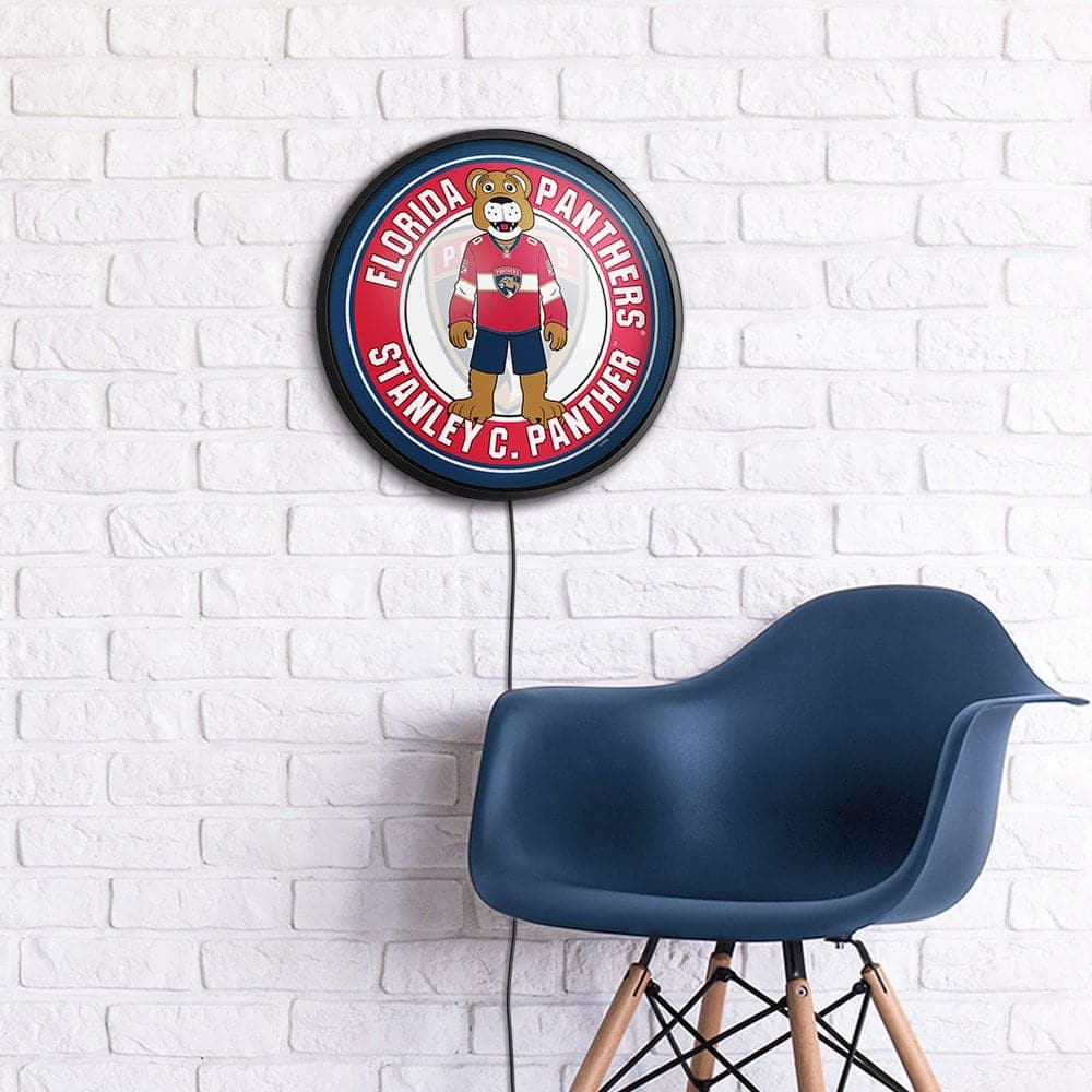Florida Panthers: Stanley C. Panther - Round Slimline Lighted Wall Sign - The Fan-Brand
