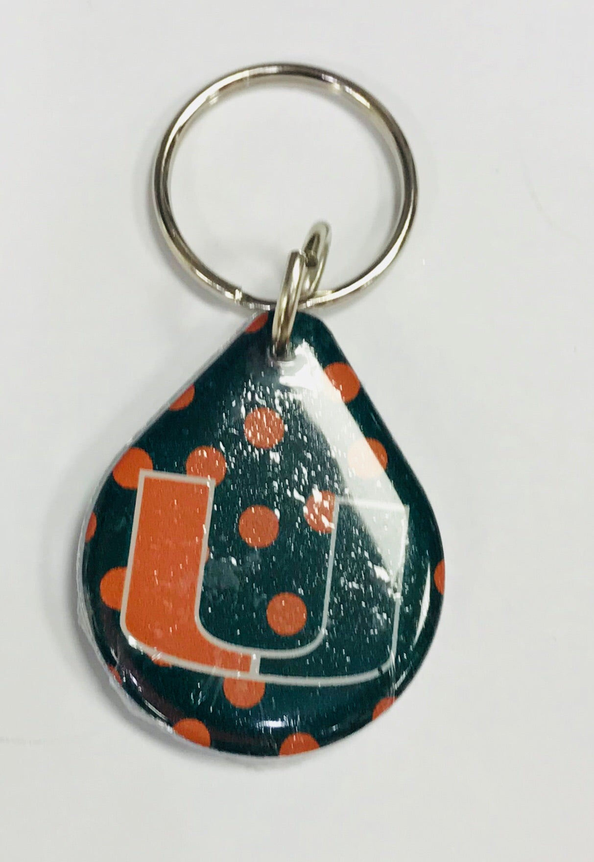 Miami Hurricanes Key Chain Craftique Oval Polka Dot