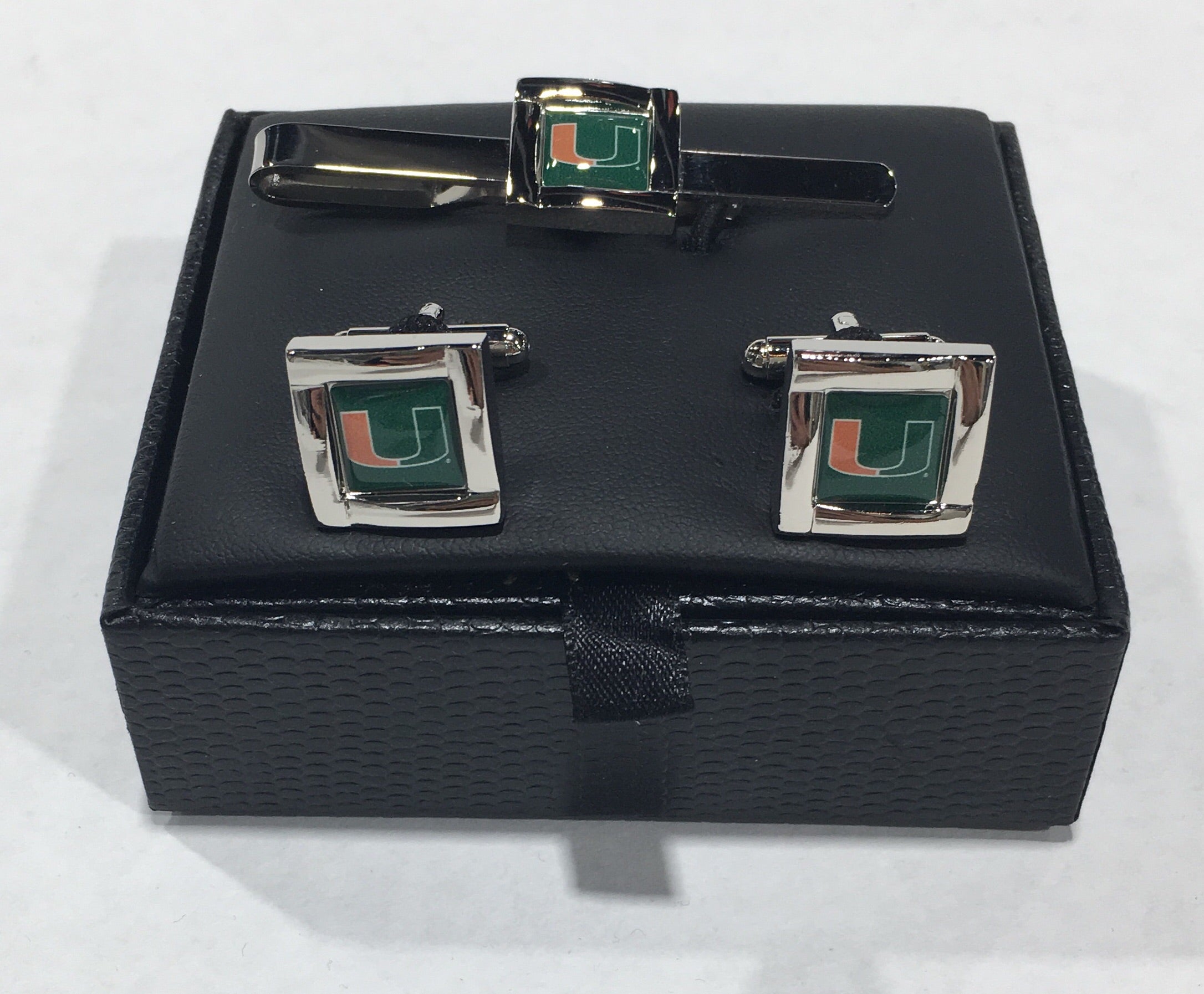 Miami Hurricanes Square Cuff Links & Tie Bar Set