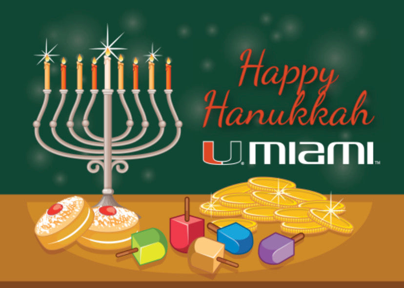 Miami Hurricanes Hanukkah Greeting Card #1 - 10 Pack