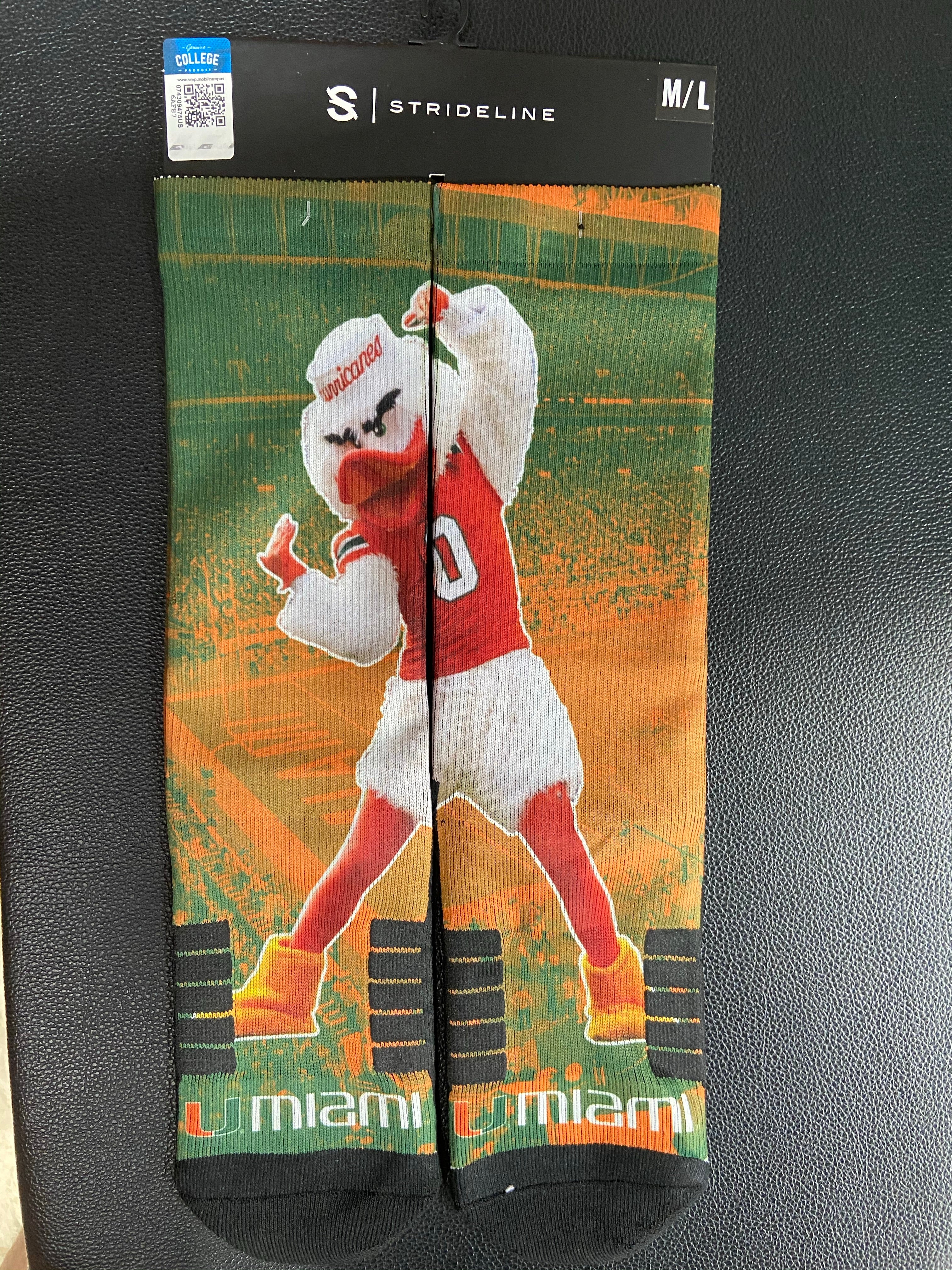 Miami Hurricanes Strideline Mascot Stadium Crew Socks