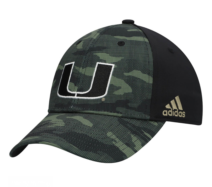 Miami Hurricanes adidas Military Appreciation Structured Flex Hat - Camo