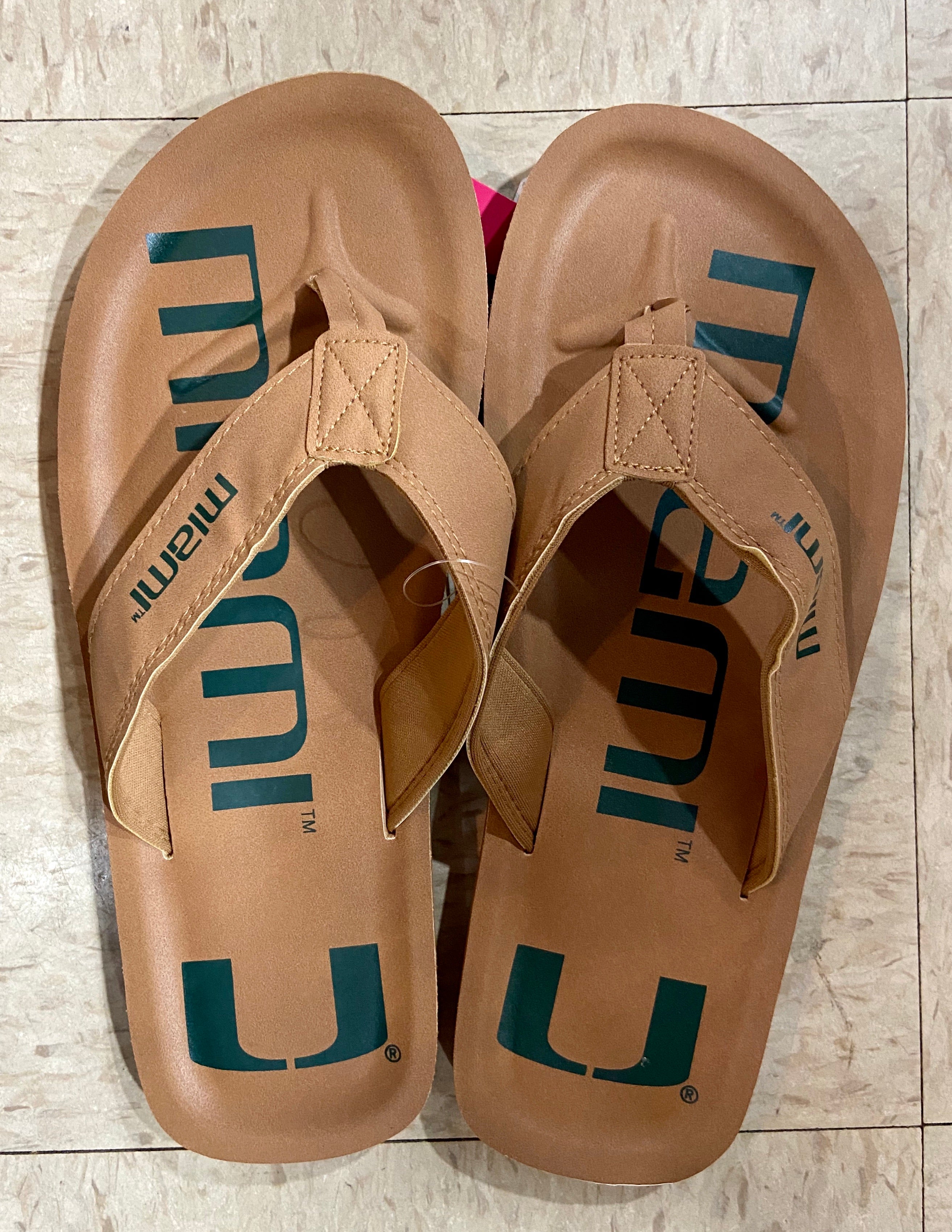 Miami Hurricanes Wordmark Flip Flops - Brown