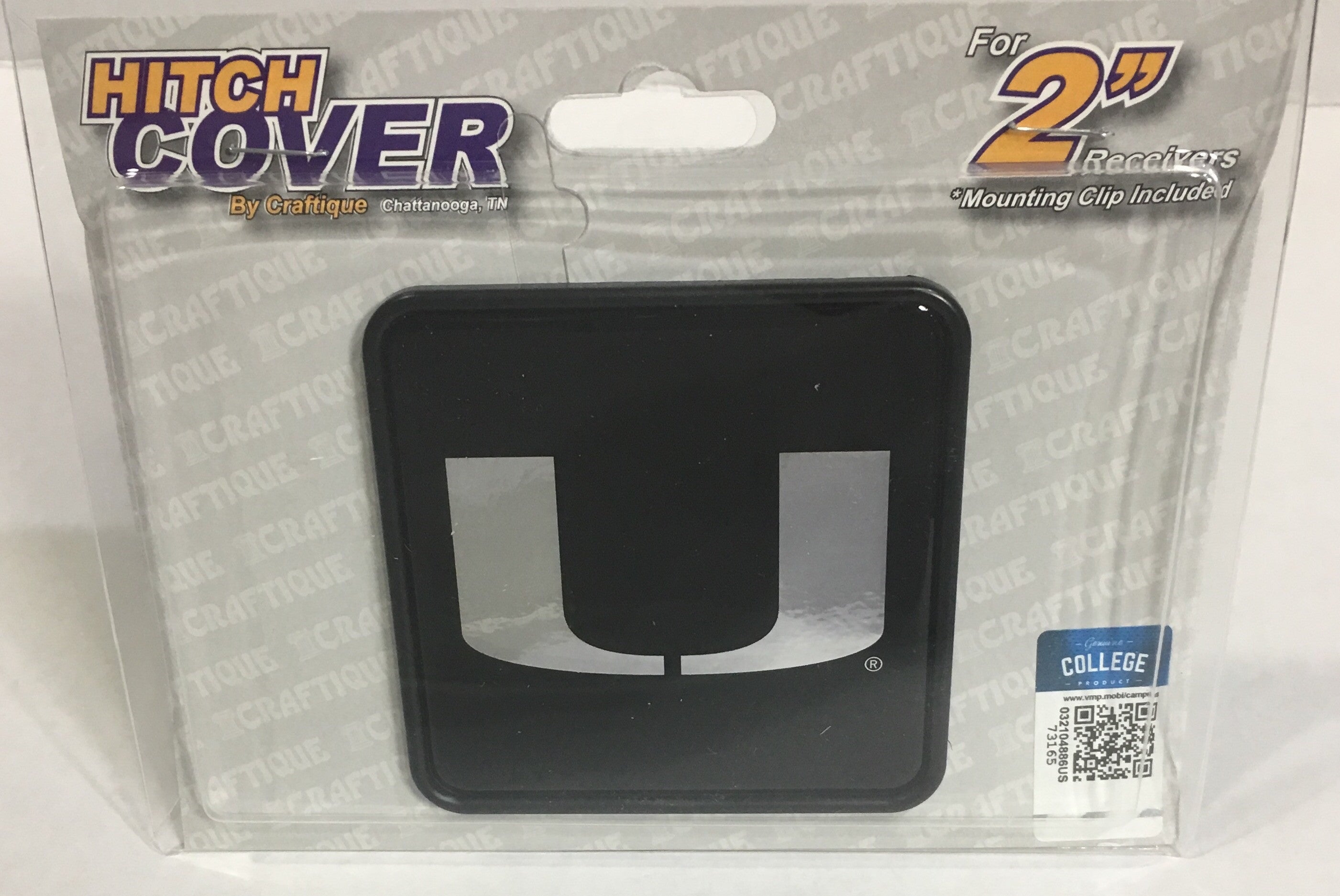 Miami Hurricanes Silver U Square Hitch Cover For 2" Receivers - Black