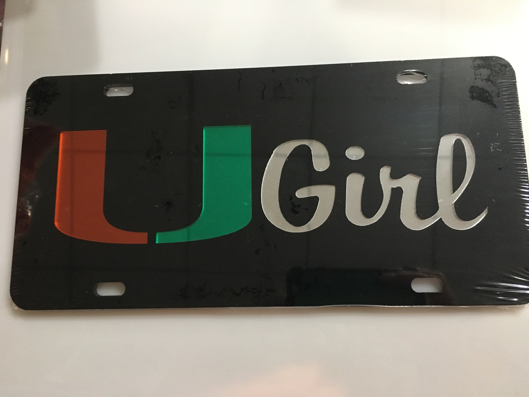 Miami Hurricanes U Girl Front License Plate - Black - CanesWear at Miami FanWear Automobile Accessories Craftique CanesWear at Miami FanWear