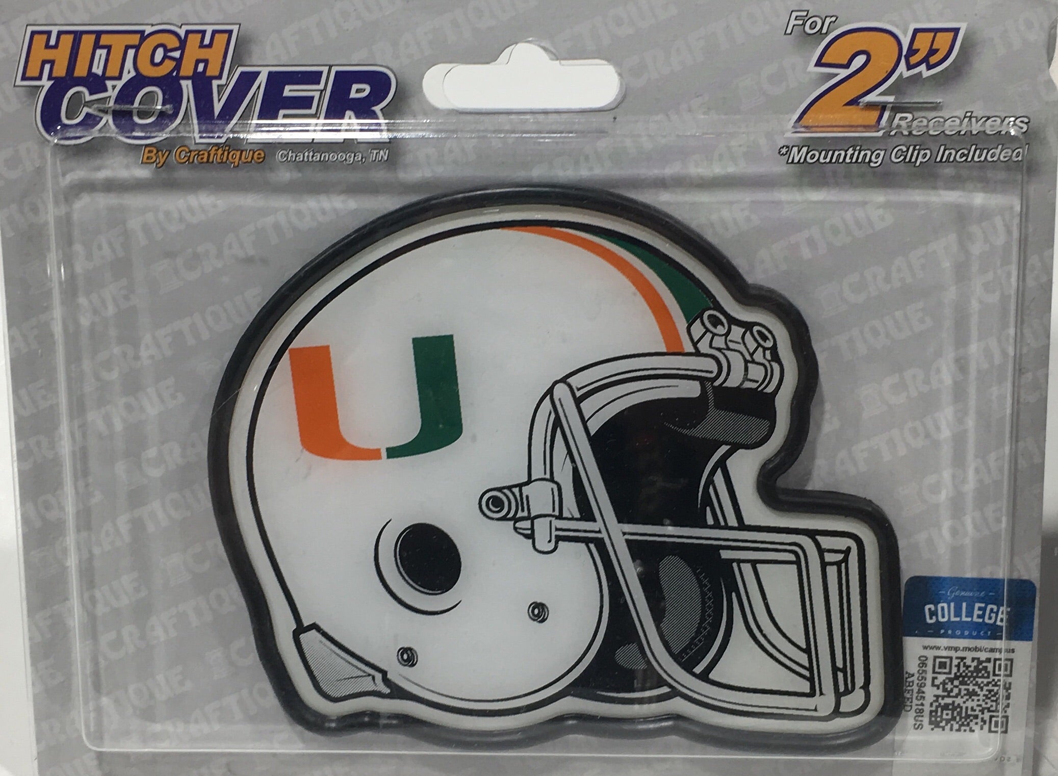Miami Hurricanes U Helmet Hitch Cover For 2" Receivers