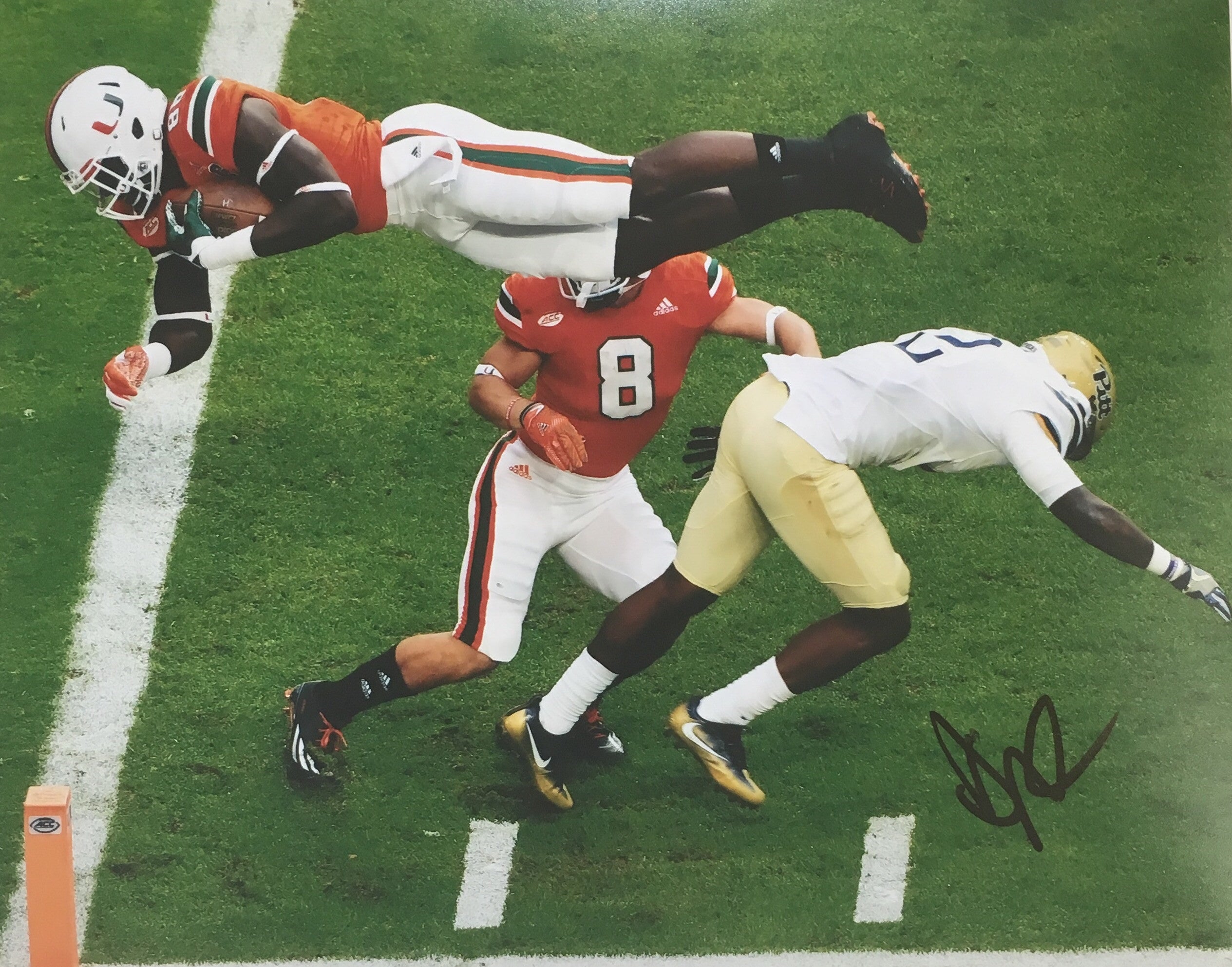 Autographed David Njoku Photo - Diving Touchdown