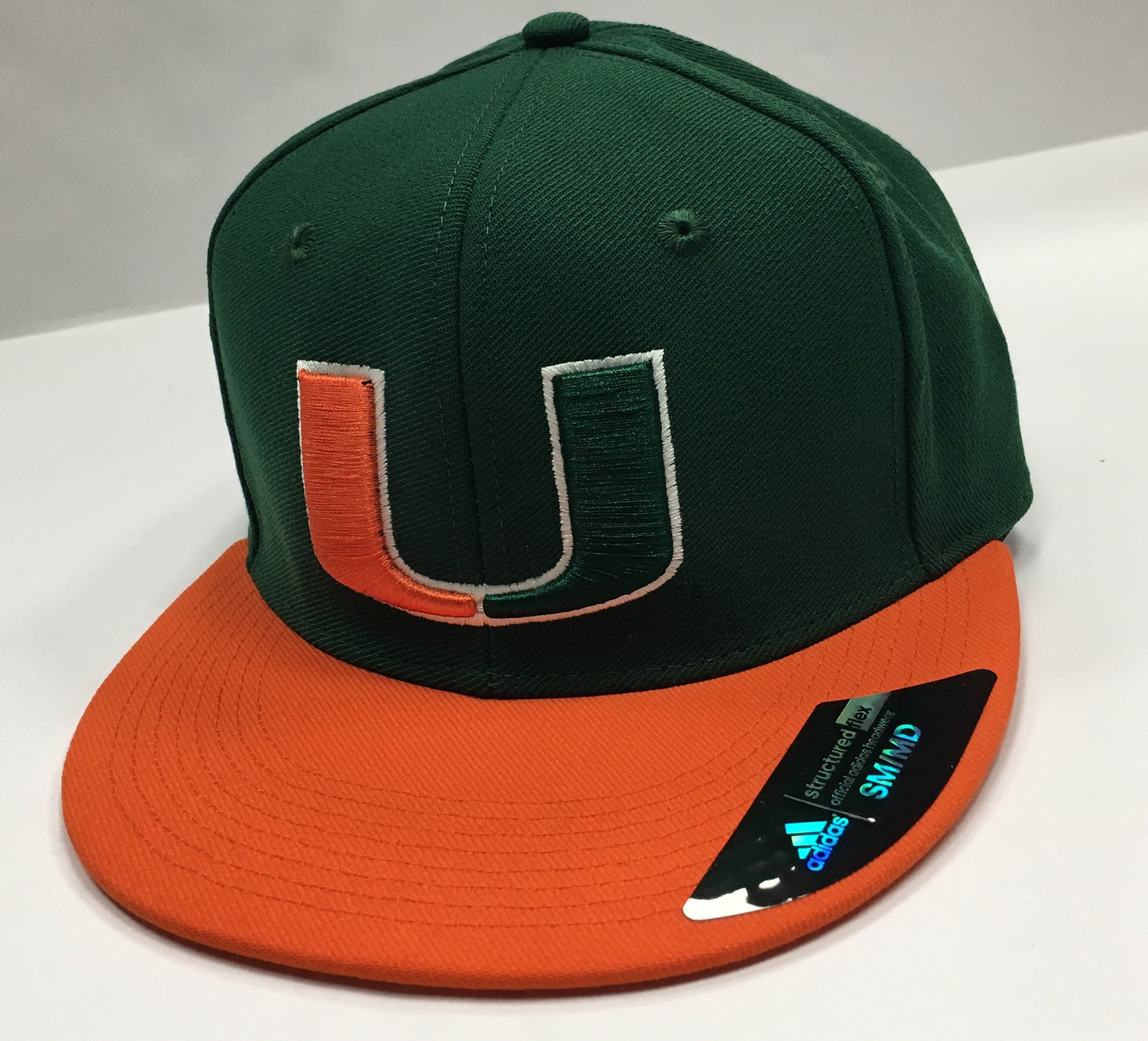 Miami Hurricanes adidas Flat Visor Flex Hat - Green/Orange